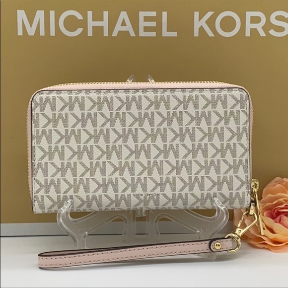 MICHAEL KORS LARGE FLAT MF PHONE CASE POWDER BLUSH WALLET - WRISTLET - Picture 5 of 16